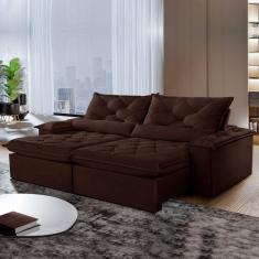 Sofá Retrátil e Reclinável 5 Lugares 280cm Diamond Super Pillow Montano Estofados Veludo Marrom