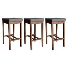 Kit 3 Banquetas Alta para Cozinha Bali Madeira Castanho Suede CCS