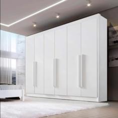 Guarda Roupa de Casal 6 Portas 6 Gavetas 1 Gaveta com Chave Dobradiça Slow Zeus Plus Branco