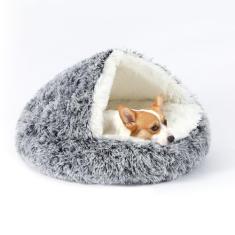 KITTYWOO Cama de cachorro redonda com capuz e caverna para gatos autoaquecida, cama para animais de estimação, donut, antiansiedade, cama fofa para animais de estimação para filhotes e gatinhos