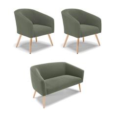 Kit 1 Sofá Namoradeira e 2 Poltronas Stella Bouclê Pés Palito Natural - D`Rossi