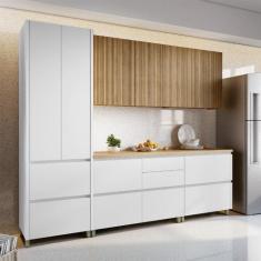 Cozinha 5 Peças 8 Portas 7 Gavetas Ripado Rainha 100 MDF - Nesher, Nat