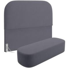 Cabeceira Cama Box King 195cm Lanna com Puff Recamier Doha W01  Suede 