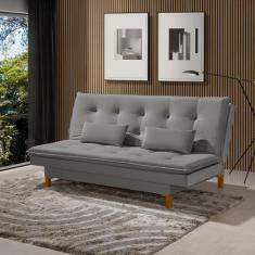 Sofá cama Barcelona Tecido Veludo com Pés de Madeira - KLM, Cinza