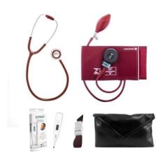 Conjunto Esfigmomanometro Esteto Bic + Garrote + Termometro,  Vinho