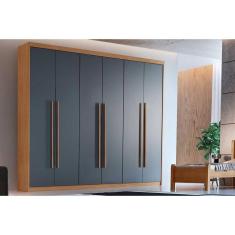 Guarda Roupa Casal Hawaii 6 Portas e 2 Gavetas Naturale/Grafite - Rufato