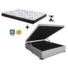 Cama Box Baú Casal Green Cinza Suede + Colchão Espuma D28 138x188x10