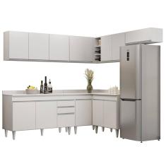 Armário De Cozinha Modulado De Canto 7 Peças Cp23 Balcão Com Tampo Branco - Lumil