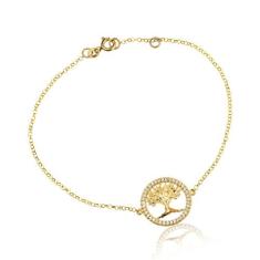 Pulseira Feminina Portuguesa Em Ouro 18k Árvore da Vida Com Zircônias 