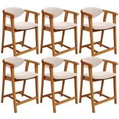 Kit 06 Banquetas Baixa Cozinha Sala de Jantar Bancada Cecília L02 Suede Bege - Lyam Decor