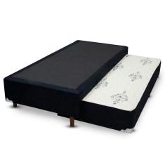 Cama Box Bicama Auxiliar Solteiro Suede Espuma 8cm 40x88x188 Preto