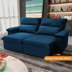 Sofá Retrátil/Reclinável Paris 1,80m Suede Velut Azul Marinho c/ Molas