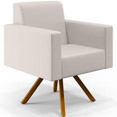 Poltrona Decorativa Base Giratória de Madeira Helô L02 Linho Cru - Lyam Decor