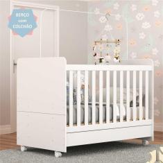 Berço Americano / mini Cama 3 em 1 com colchão incluso e rodízios Bambino Multimóveis Branco