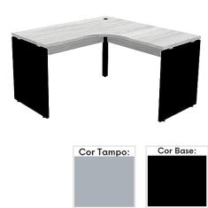 Mesa de Escritório em L Pé Painel Pe25 em Mdp 145 x 145 x 60 cm Cinza com Base Preta