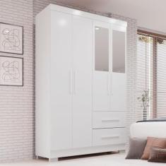 Guarda-roupa Solteiro 4 Portas com Espelho 2 Gavetas Estrela Premium Branco