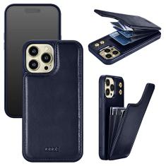 OQQE Capa carteira compatível com iPhone 13 Pro Max 17.0 cm 5G [bloqueio RFID] Capa flip de couro genuíno com compartimento para cartão de crédito com 3 compartimentos para cartões, botões duplos, à