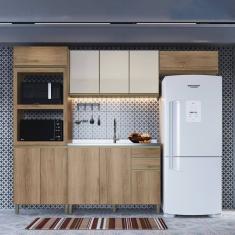 Cozinha Modulada Compacta 4 Peças 10 Portas 2 Gavetas Montreal Castani/Off-White