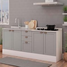 Cozinha Compacta 2 Peças com Tampo Impermeável para Cooktop 100% Mdf com Rodapé Branco/Fendi