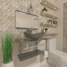 Gabinete de vidro 40cm ac com cuba oval prata