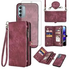 Asuwish Capa de celular para Motorola Moto G Stylus 5G 2022 com zíper carteira destacável com protetor de tela de vidro temperado alça transversal flip porta-cartões XT2215-1 XT2215-4 XT2215DL