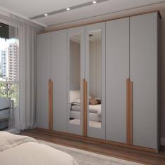 Guarda-Roupa Casal Calábria Slim 6 Portas 6 Gavetas Espelho Cinza/Nature - Panorama Móveis
