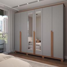 Guarda-Roupa Casal Calábria 6 Portas 6 Gavetas Espelho Cinza/Nature - Panorama Móveis