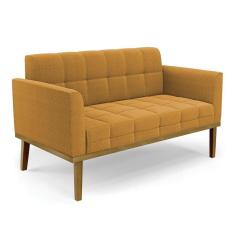 Sofá Namoradeira Base Madeira Fixa Castanho Elisa Bouclê D03 - D`rossi Cor Mostarda