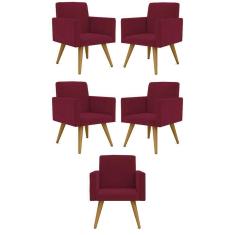 Kit 05 Cadeiras Poltronas Decorativa - Escritório - Recepção Cor:marsala