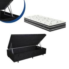 Cama Box Baú Solteiro Colchão Espuma D33 Bordado + Box Sintético Marro