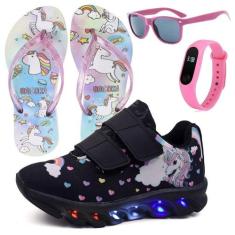 Tenis Infantil De Led Unicornio Calce Facil Meninas LIGHT + Chinelo Oc