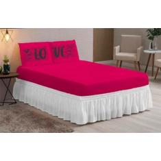 Jogo de lençol casal queen 3 peças com elastico estampado love jornal 