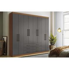 Guarda Roupa Casal 8 Portas E 6 Gavetas Master 8.6 Jatoba/Grafitte - Santos Andirá
