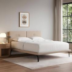 Base Box Cama Japonesa Toquio King com Cabeceira Almofada Linho Bege