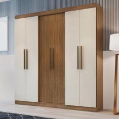 Guarda Roupa  Casal 6 Portas 2 Gavetas Salvador Faimec, Canela/Off Whi