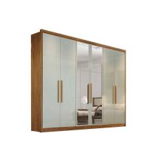 Guarda Roupa Casal Rizon Plus 6 Portas de Bater 4 Gavetas MDF com Espelho Freijó Cumaru com Fendi Móveis Novo Horizonte