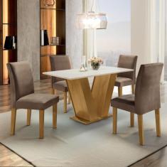 Conjunto Sala de Jantar Mesa Tampo MDF 4 Cadeiras Espanha Espresso Móv