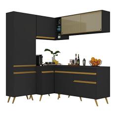Armário de Cozinha Completa de Canto Veneza Multimóveis V2054 Preto/dourado