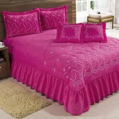 Kit Cobre Leito Casal King Desejos 07 Peças Bordado - Pink - Bordados 