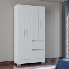 Guarda Roupa Solteiro 4 Portas 2 Gavetas Nápoles Poquema, Branco