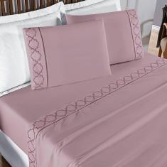 Jogo De Lençol Helena King 4 Peças Micropercal 400 Fios Ponto Palito Macio - Uva