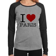 Baby Look Raglan I love Paris Manga Longa - Foca na Moda, Cinza, Preto