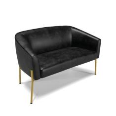 Sofá Namoradeira 2 Lugares Pé De Ferro Dourado Stella Corano Preto D03