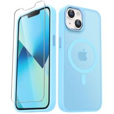Capa para iPhone 14, capa para iPhone 13, capa magnética fosca com 1 protetor de tela, suporte para Magsafe, capa protetora translúcida fosca fina à prova de choque para iPhone 14/13 de 6,1 polegadas,