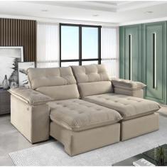 Sofá Retrátil e Reclinável Texas 1,94M Veludo - Blossom Casa, Bege 213