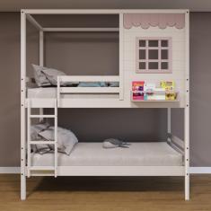 Beliche Casinha Reta Madeira Maciça Branco/ Rosa Housin