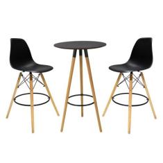 Conjunto Mesa Alta Redonda Bistro Com 2 Banquetas Altas Charles Eames 