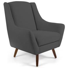 Poltrona Decorativa Fixa Pés de Madeira Juliet D02 Veludo Cinza C-317 - Lyam Decor