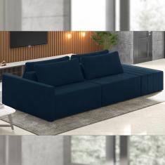 Sofá Ilha Modulado Milos 232cm Puff Lateral Veludo Azul Marinho G33 - Gran Belo