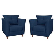 Kit 02 Poltronas Decorativa Isis Pés de Madeira Suede Azul Marinho - DS Estofados